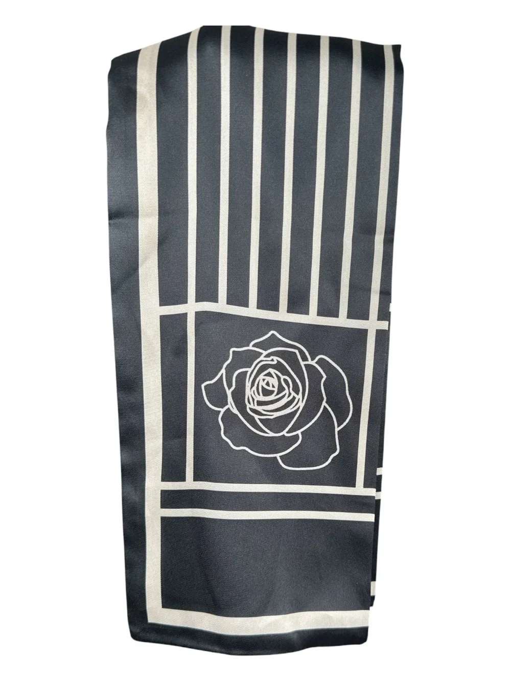 UNBRANDED Striped Black and Silver Rose Print Twilly/Scarf/Bandeau